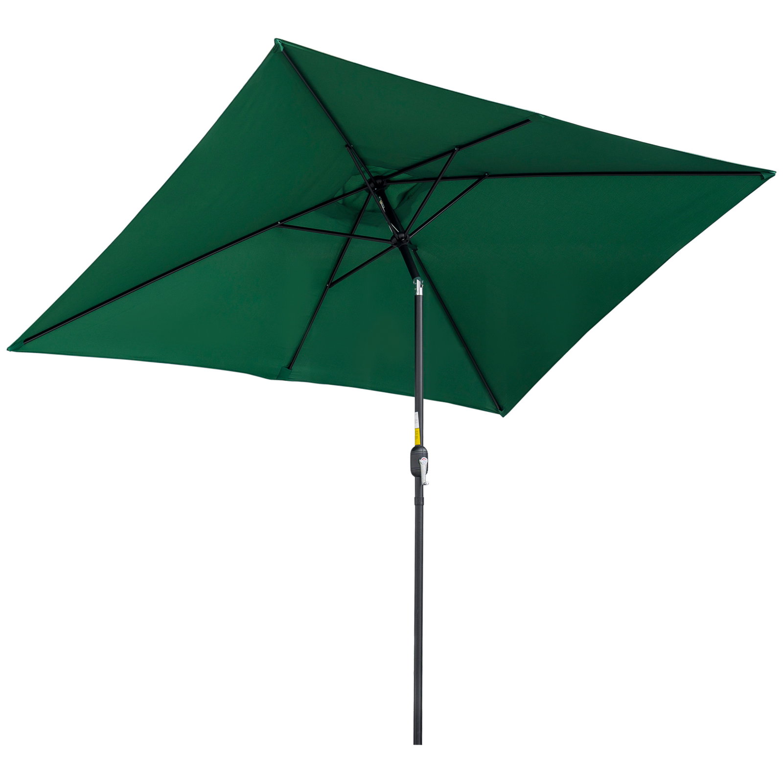 Chapéu de sol retangular de alumínio com toldo inclinável, manivela e mastro desmontável 195x295x253 cm - verde