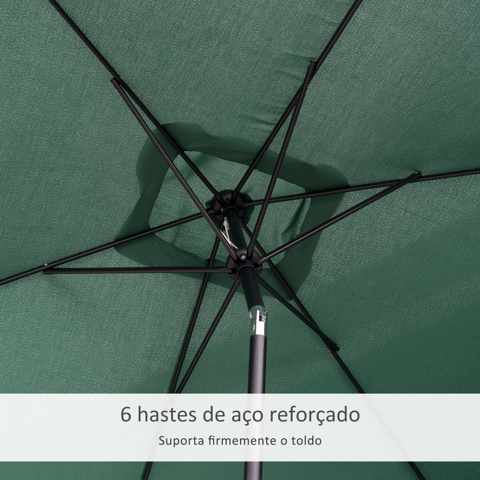Chapéu de sol retangular de alumínio com toldo inclinável, manivela e mastro desmontável 195x295x253 cm - verde