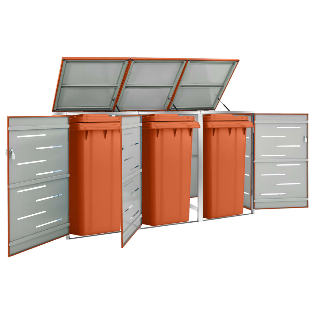 Abrigo triplo para caixotes do lixo 207x77,5x115 cm aço inox