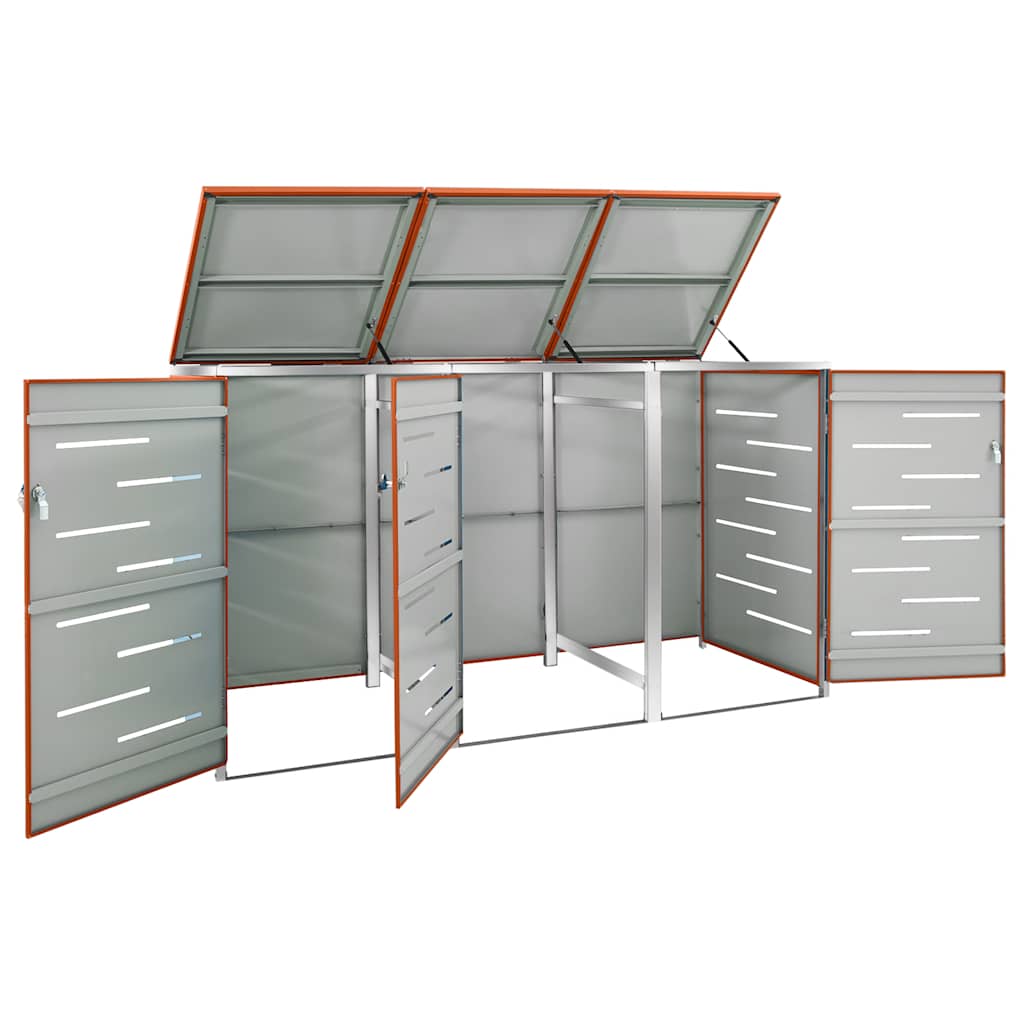 Abrigo triplo para caixotes do lixo 207x77,5x115 cm aço inox