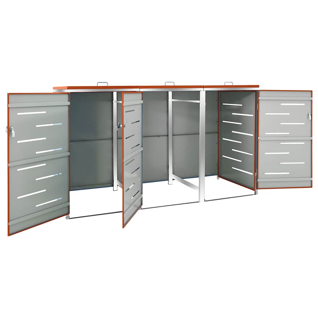 Abrigo triplo para caixotes do lixo 207x77,5x115 cm aço inox