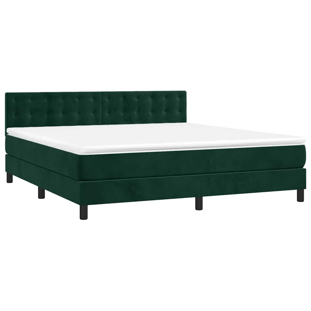 Cama box spring c/ colchão/LED 180x200 cm veludo verde-escuro