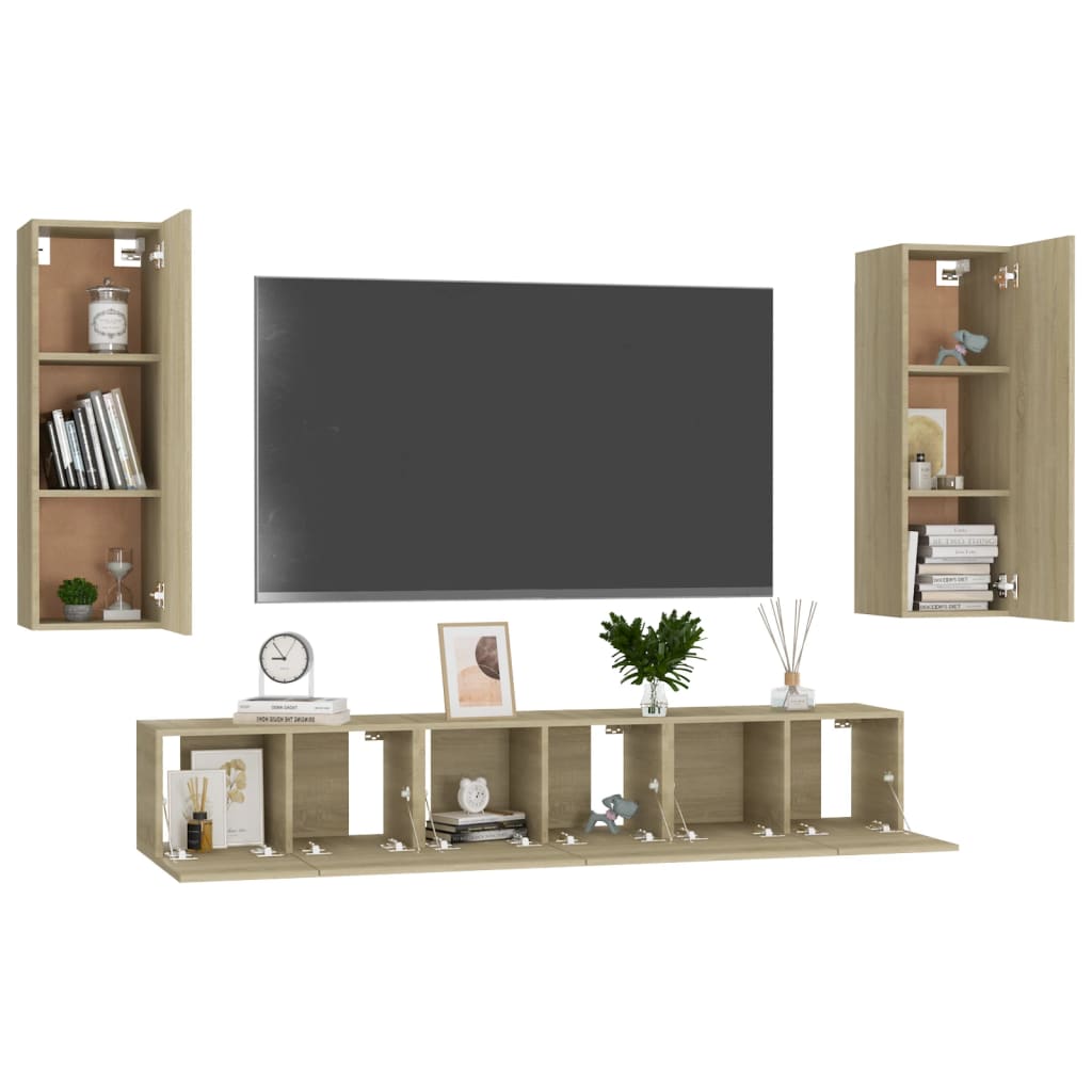 5Pcs conjunto móveis de TV derivados de madeira carvalho sonoma