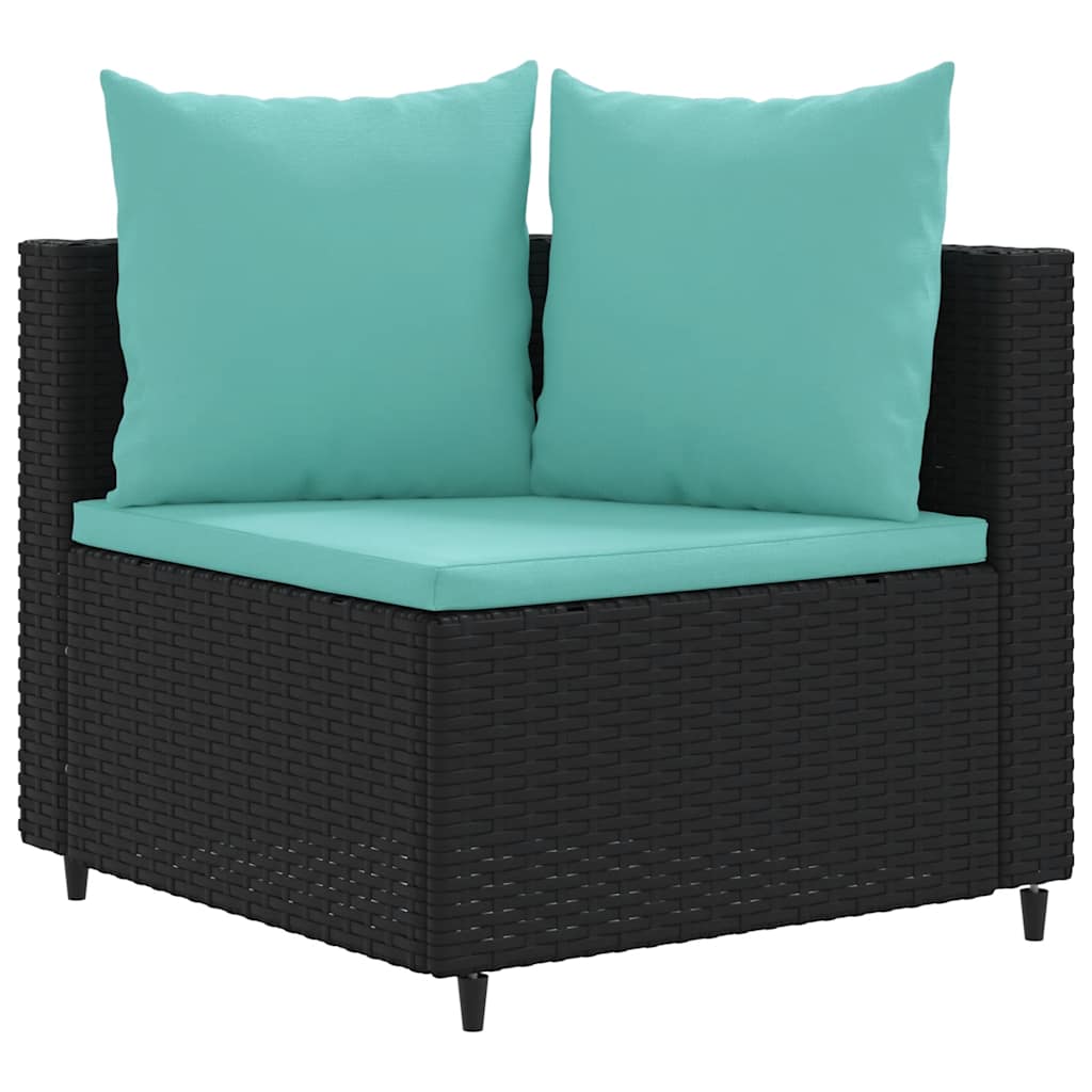 8 Pcs conjunto sofás de jardim com almofadões vime PE preto