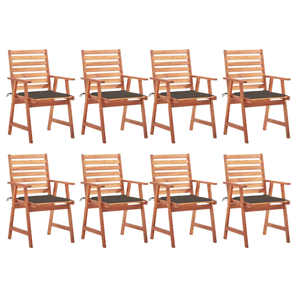 Cadeiras de jantar p/ jardim 8 pcs c/ almofadões acácia maciça