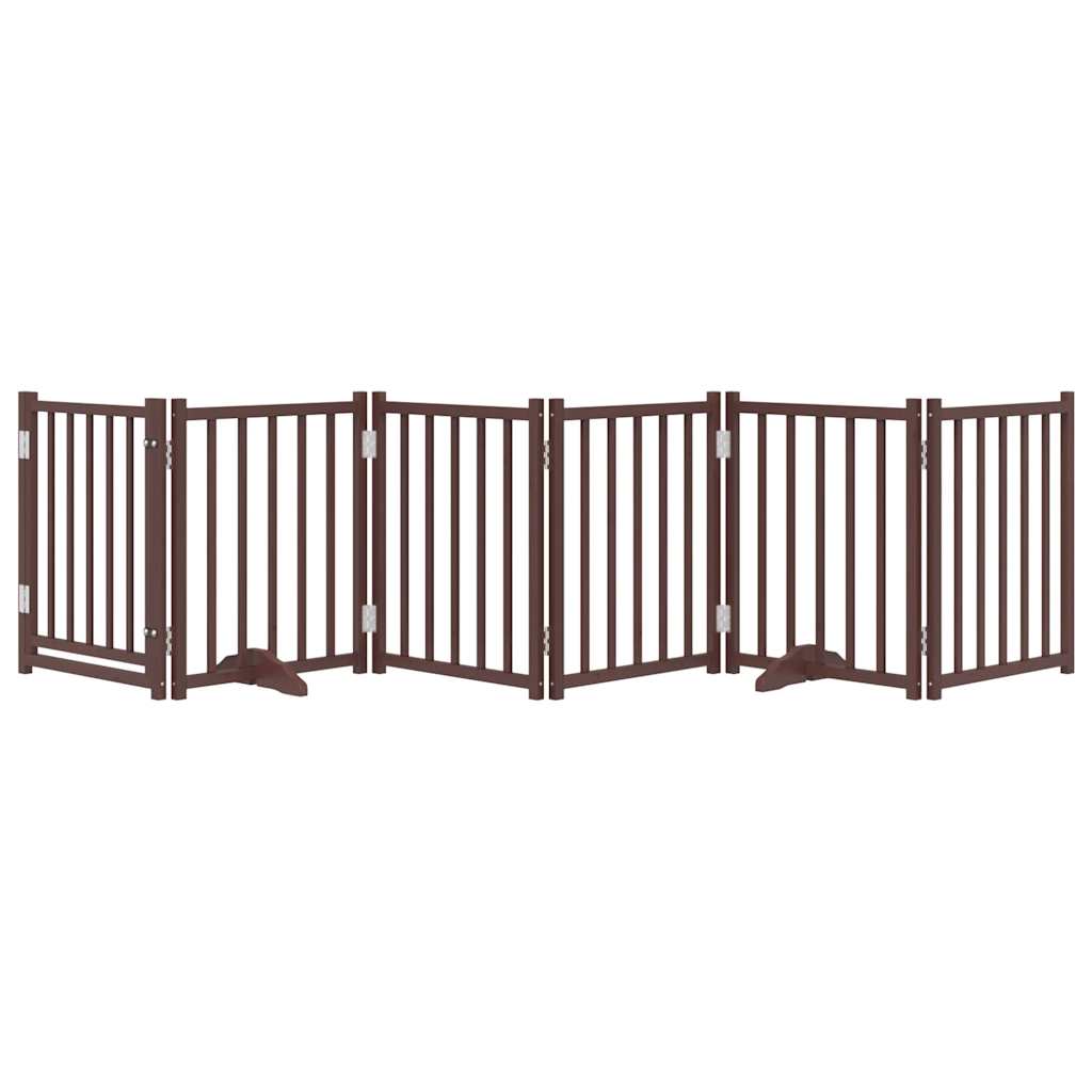 Portão p/ cães c/ porta dobrável 6 painéis abeto carv. castanho