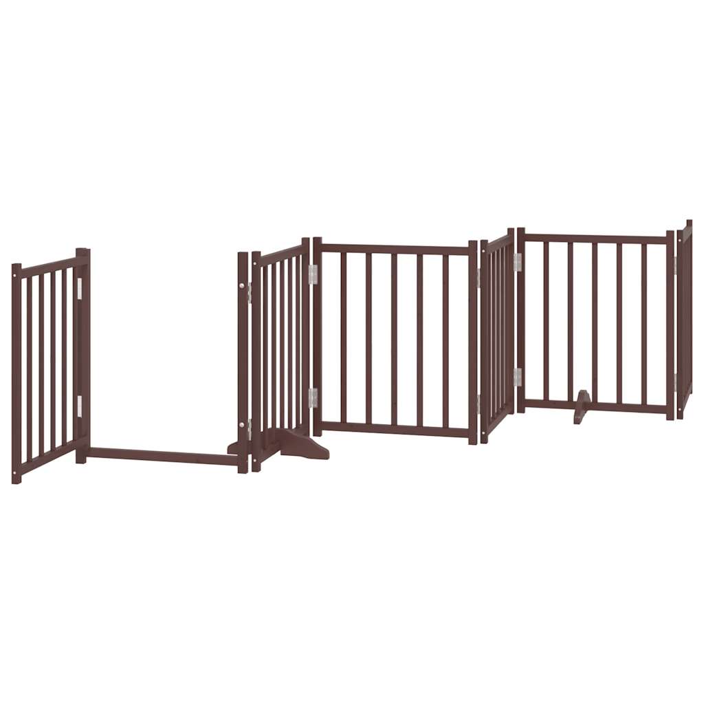 Portão p/ cães c/ porta dobrável 6 painéis abeto carv. castanho