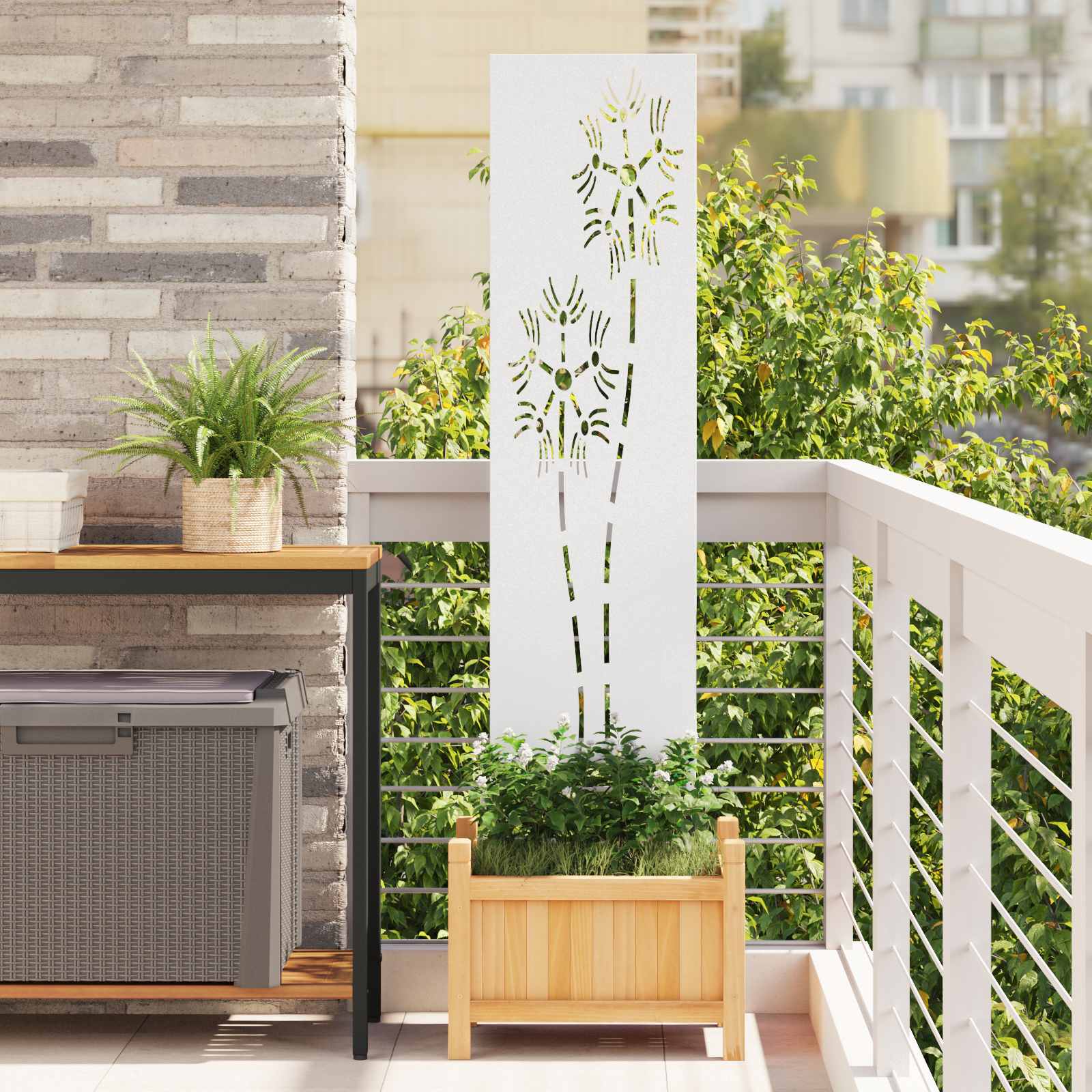 Tela de privacidade para jardim fretwork branco 32 x 140 cm