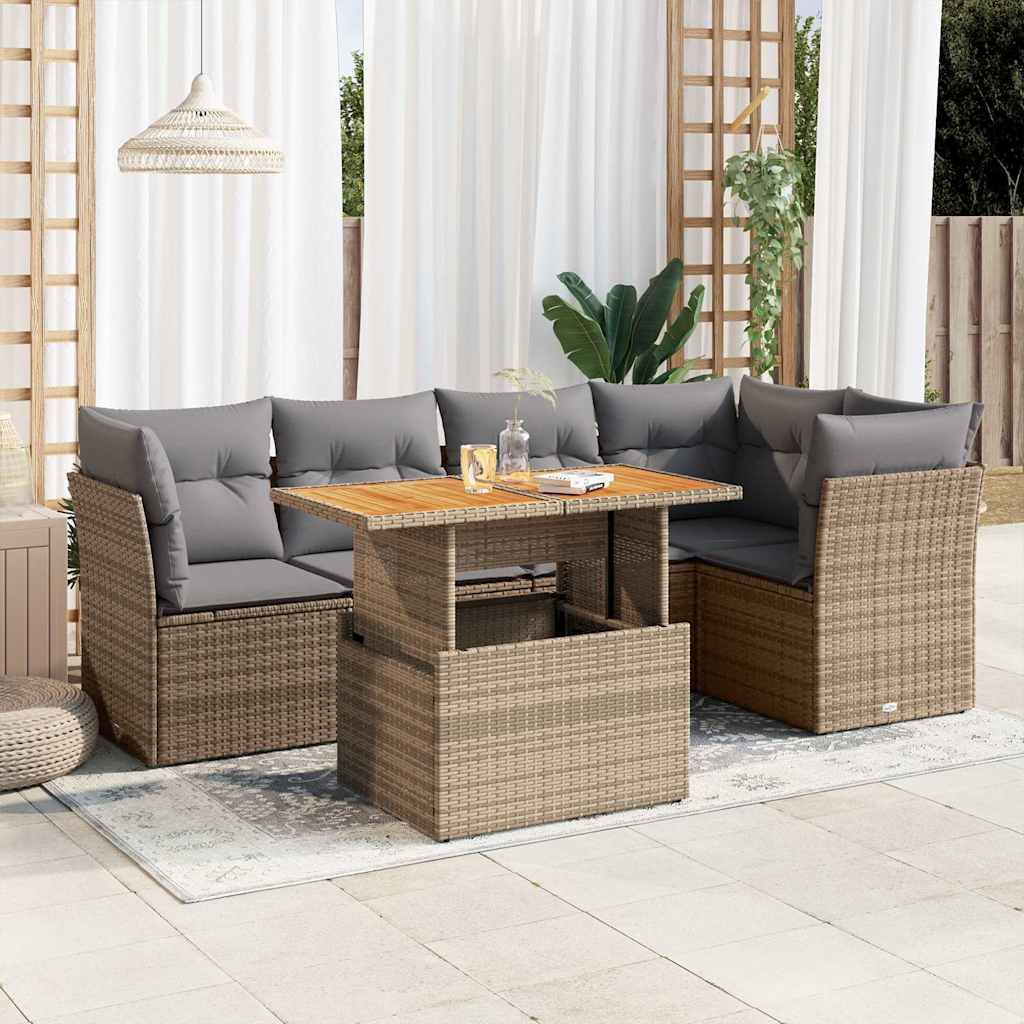6 Pcs conjunto de sofás p/ jardim com almofadões vime PE bege