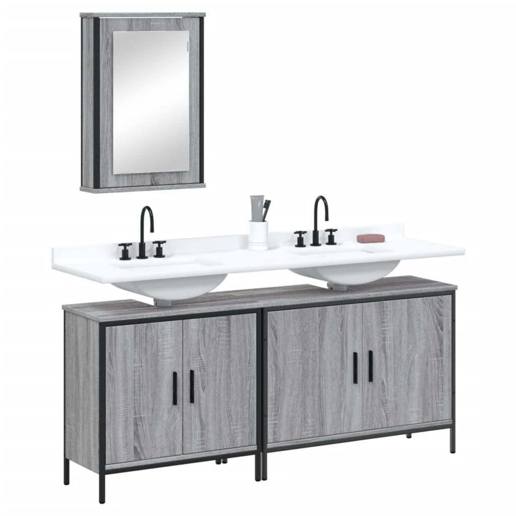 3 Pcs conjunto móveis casa de banho madeira proc. cinza sonoma