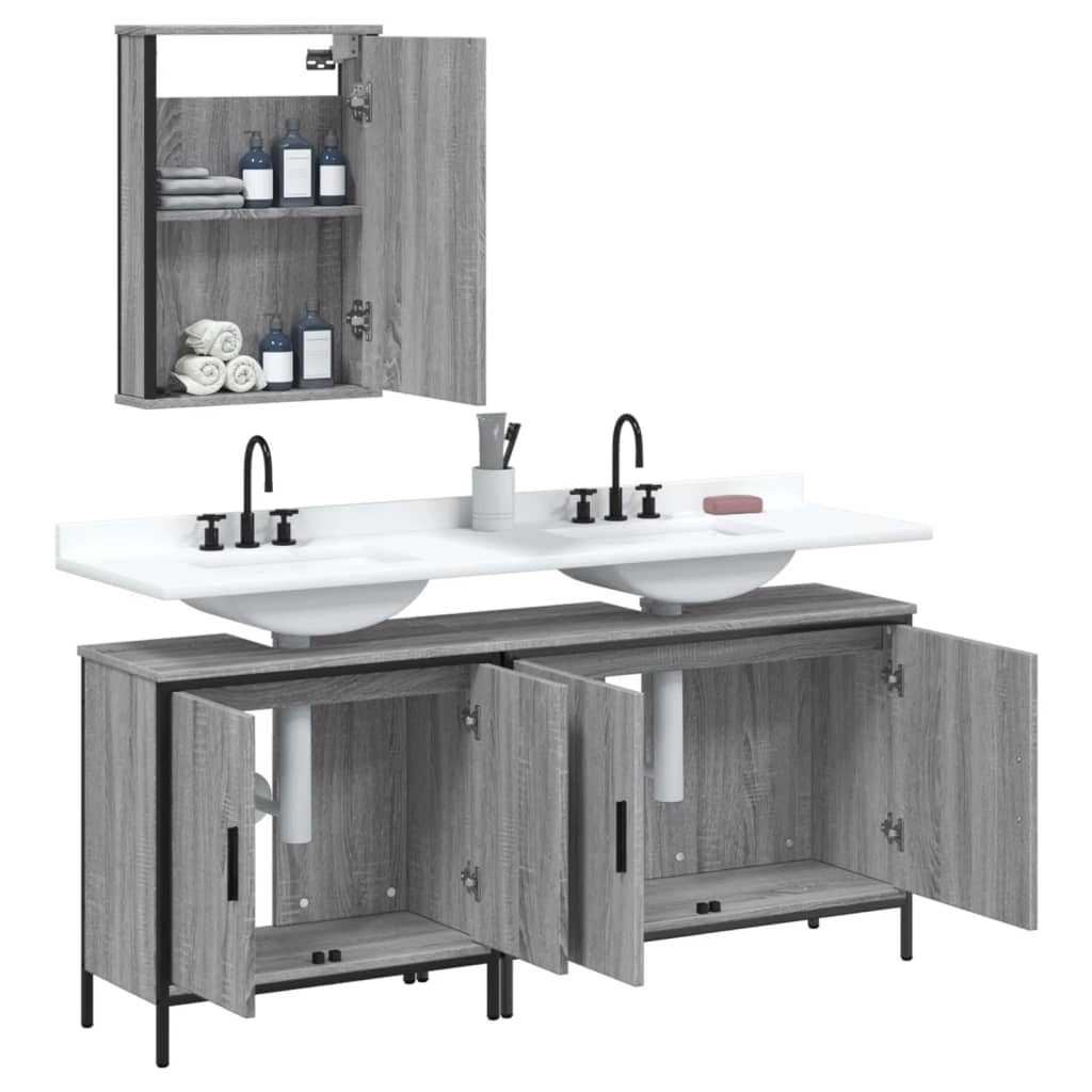 3 Pcs conjunto móveis casa de banho madeira proc. cinza sonoma