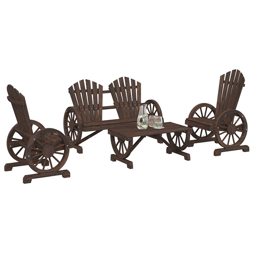4 Pcs conjunto lounge de jardim madeira de abeto maciça