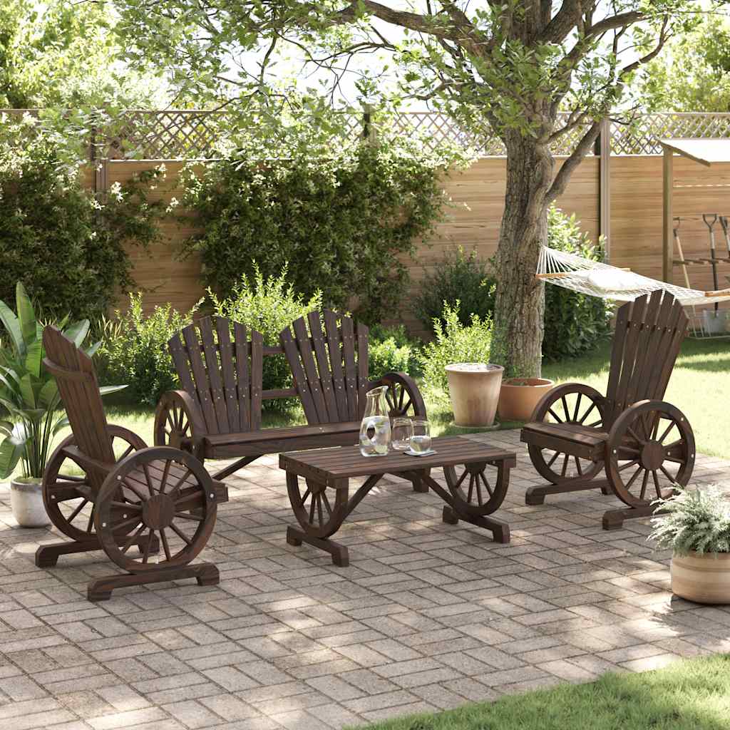 4 Pcs conjunto lounge de jardim madeira de abeto maciça