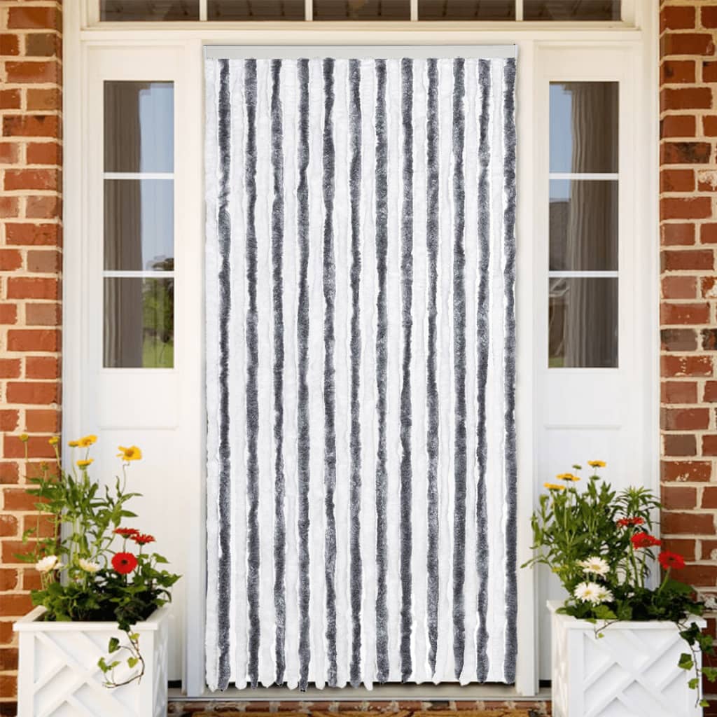 Cortina anti-insetos 100x200 cm chenille cinzento e branco