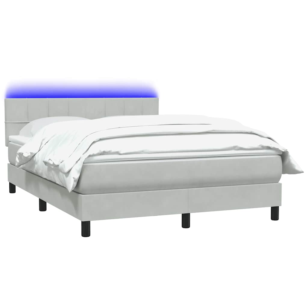 Cama box spring c/ colchão e LED 160x210 cm veludo cinzento-claro