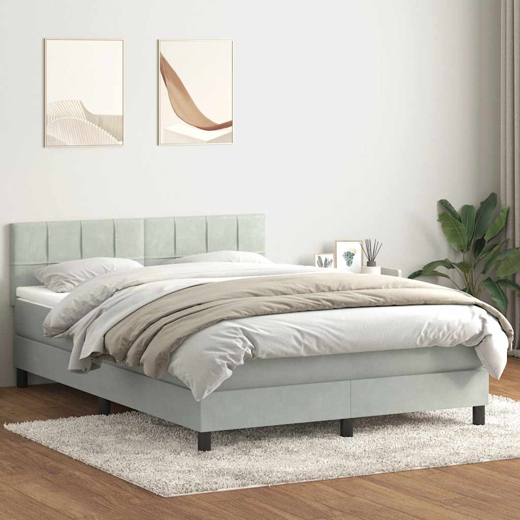 Cama box spring c/ colchão e LED 160x210 cm veludo cinzento-claro