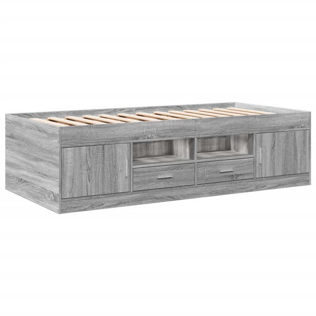 Sofá-cama com gavetas sem colchão 90x200 cm cinzento sonoma