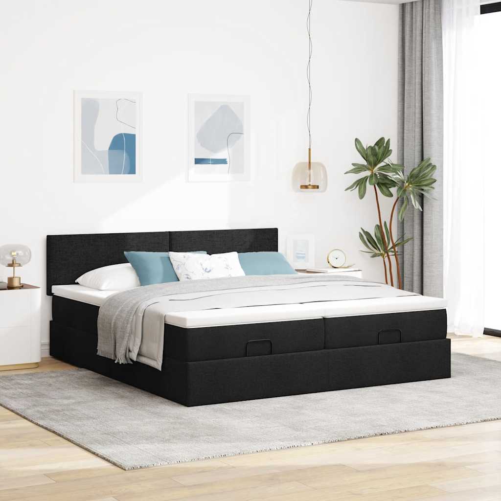 63 / 5,000Vidaxl estrutura de cama otomana com colchões tecido preto