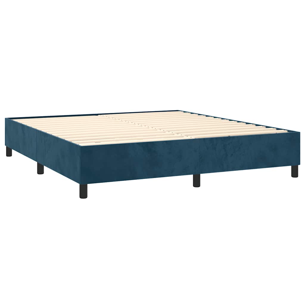 Cama com molas/colchão 160x200 cm veludo azul-escuro