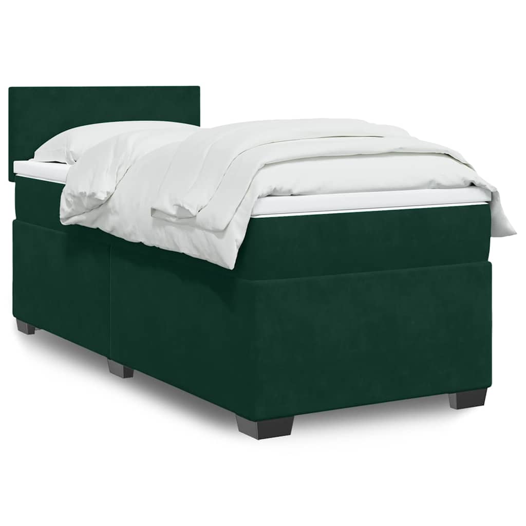 Cama com molas/colchão 80x200 cm veludo verde-escuro