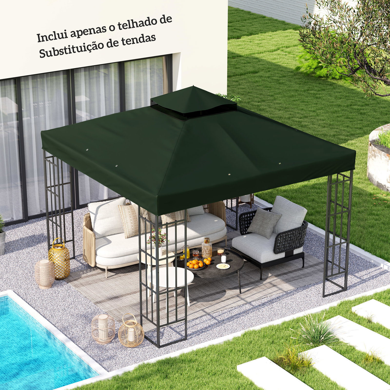 Toldo de substituição para pérgola 3x3 m toldo de substituição com teto duplo proteção UV 30+ toldo para pérgola verde
