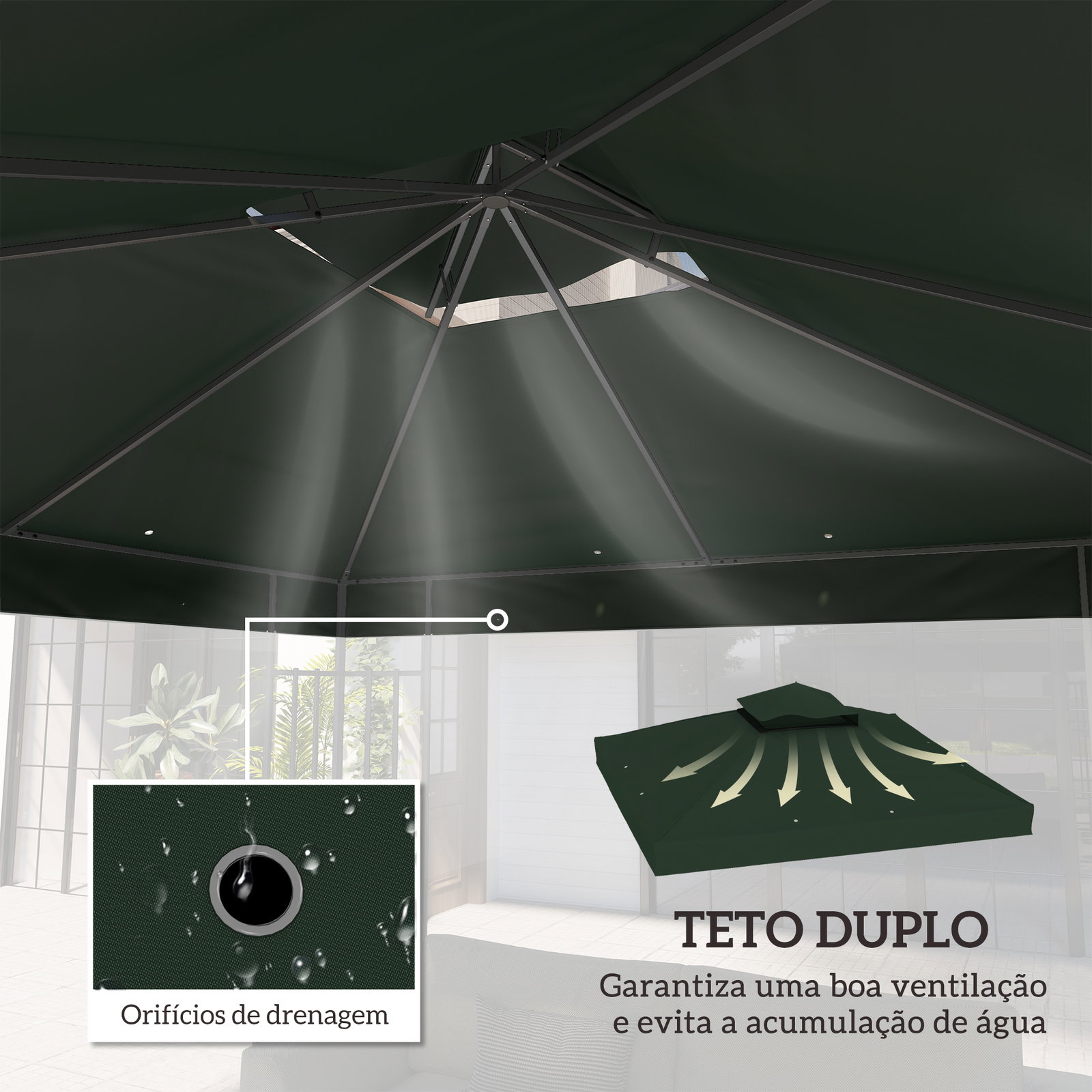 Toldo de substituição para pérgola 3x3 m toldo de substituição com teto duplo proteção UV 30+ toldo para pérgola verde