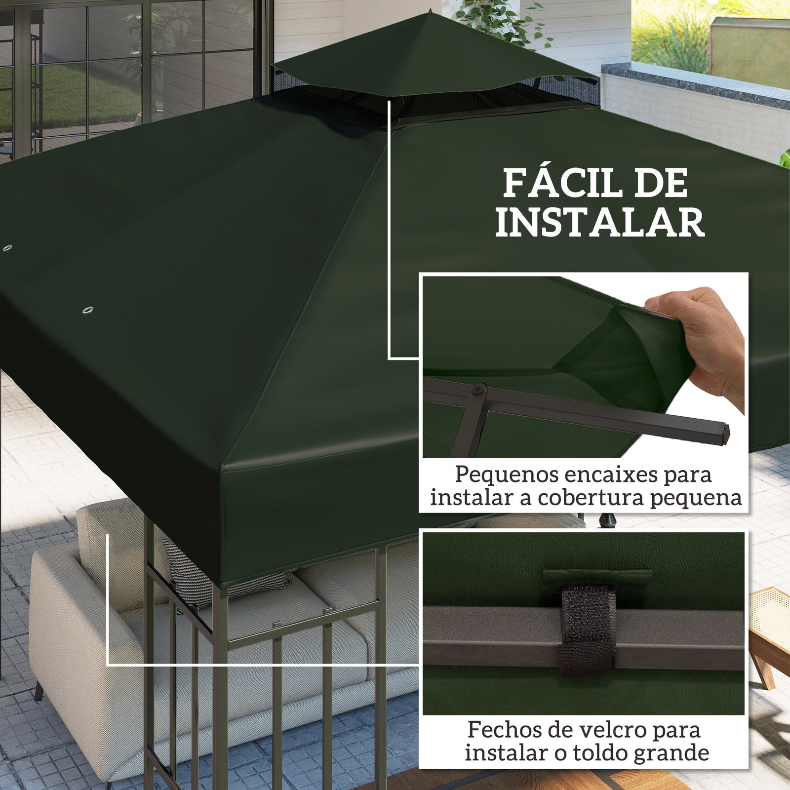 Toldo de substituição para pérgola 3x3 m toldo de substituição com teto duplo proteção UV 30+ toldo para pérgola verde