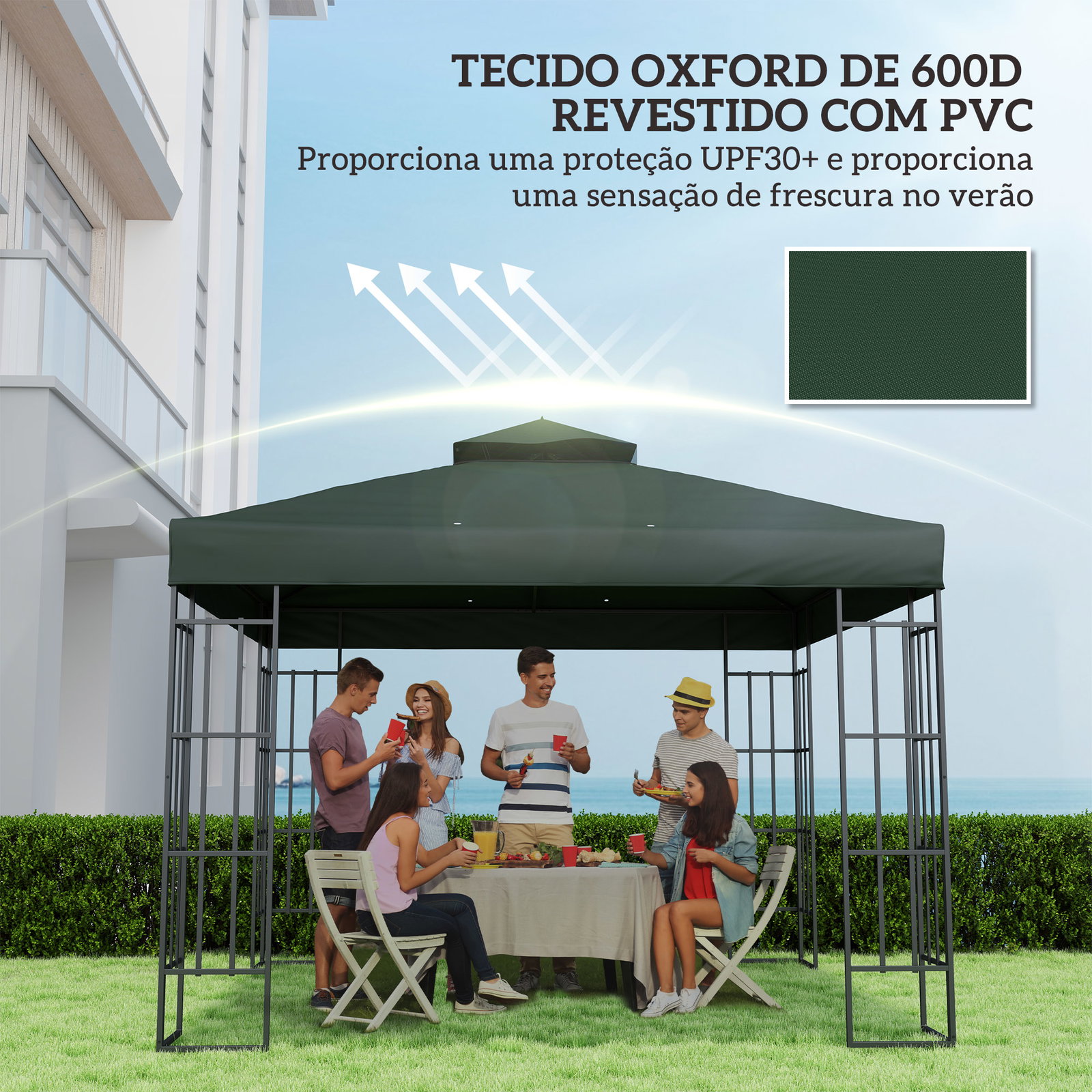 Toldo de substituição para pérgola 3x3 m toldo de substituição com teto duplo proteção UV 30+ toldo para pérgola verde