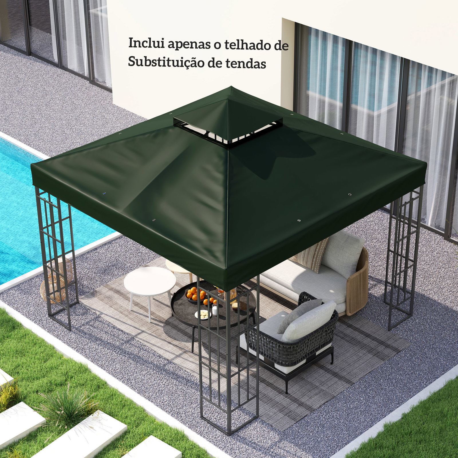 Toldo de substituição para pérgola 3x3 m toldo de substituição com teto duplo proteção UV 30+ toldo para pérgola verde