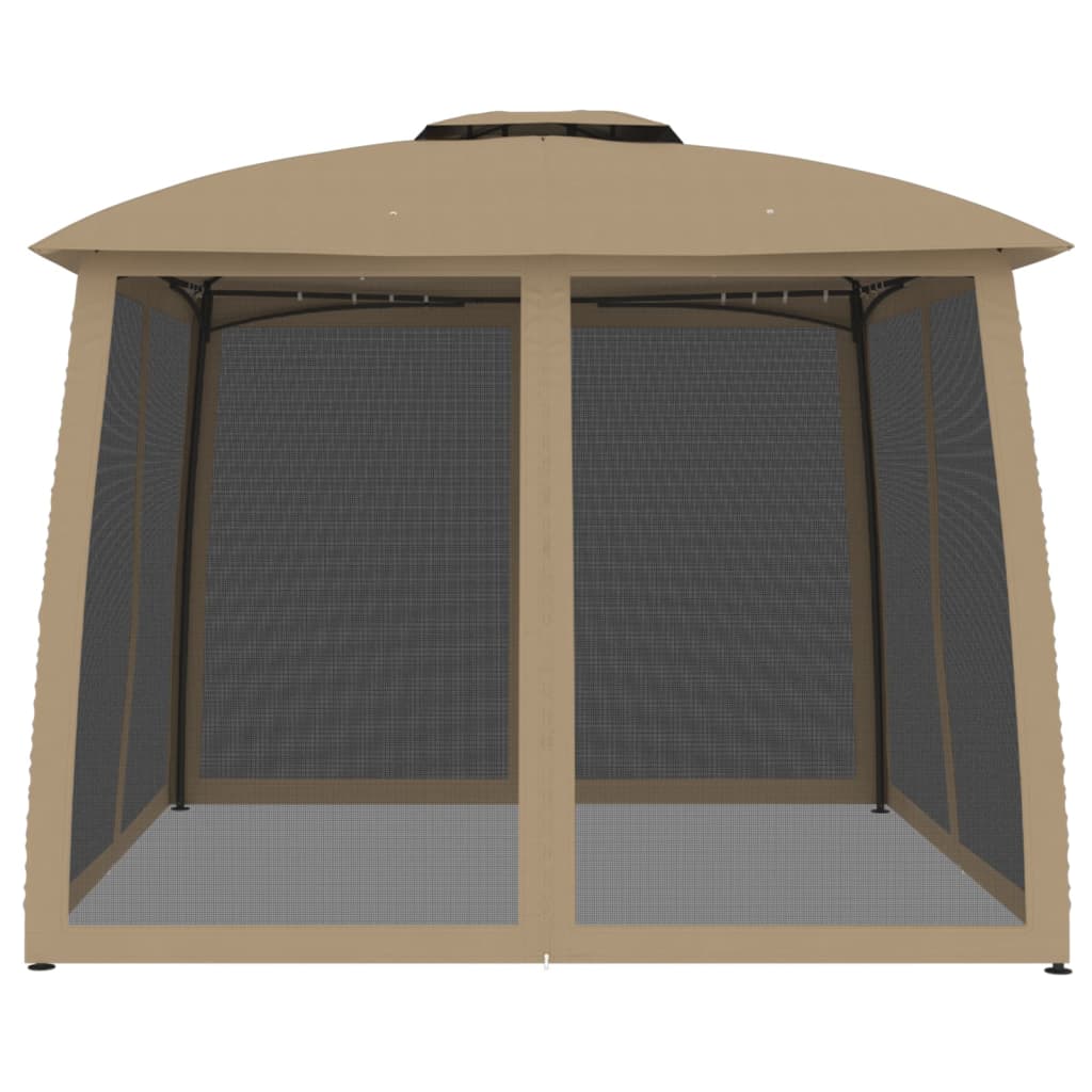 Gazebo c/ teto duplo/paredes de malha aço cinzento-acastanhado