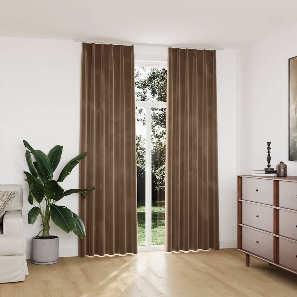 Cortinas blackout com ganchos 2 pcs 140x245 cm veludo bege
