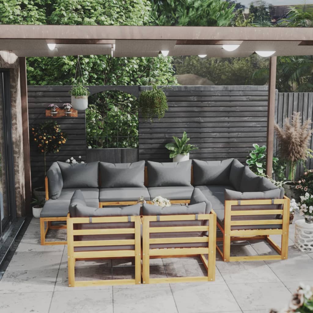 10 Pcs conjunto lounge de jardim com almofadões acácia maciça