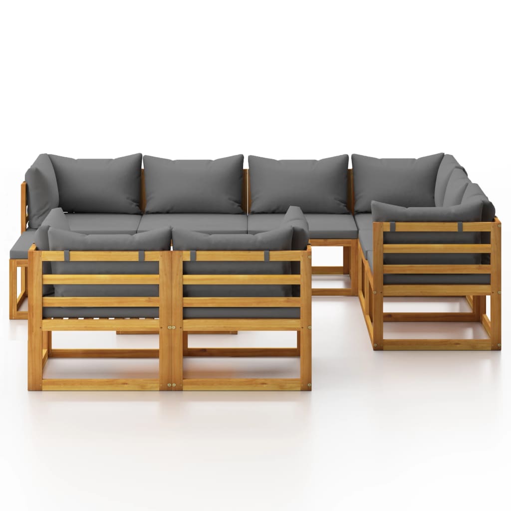10 Pcs conjunto lounge de jardim com almofadões acácia maciça