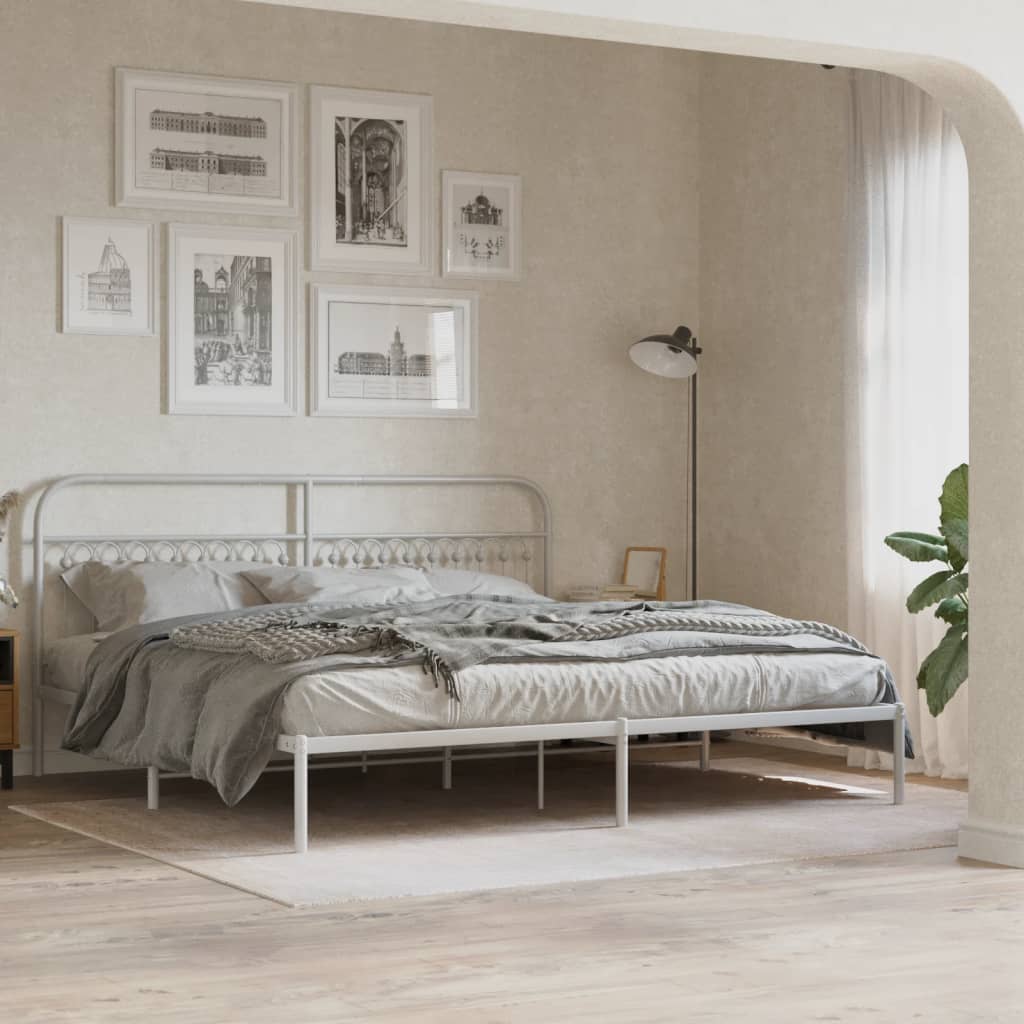 Estrutura de cama com cabeceira 193x203 cm metal branco