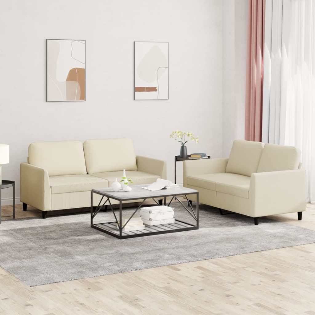 2 Pcs conjunto sofás c/ almofadões couro artificial cor creme