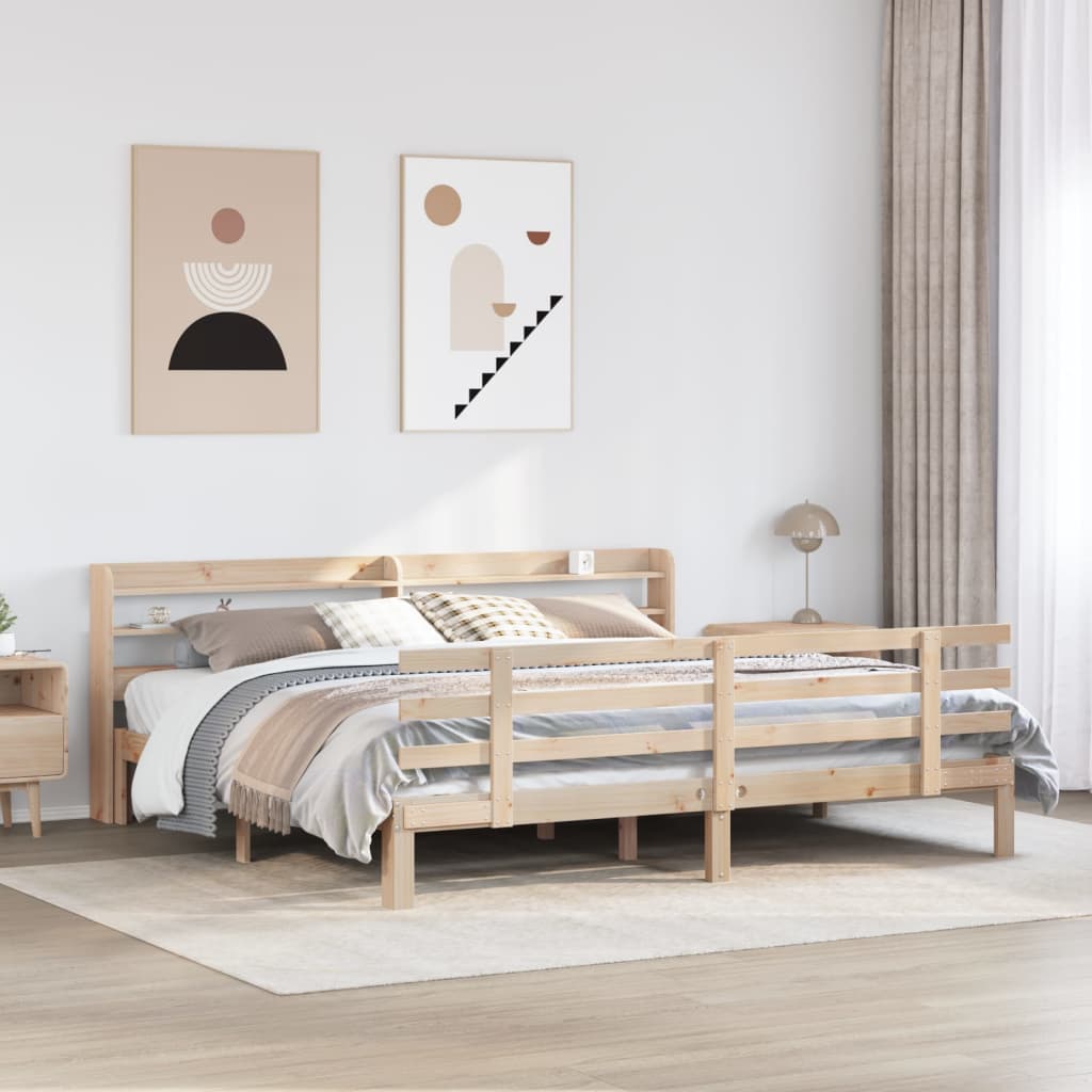 Estrutura de cama com cabeceira 200x200 cm pinho maciço