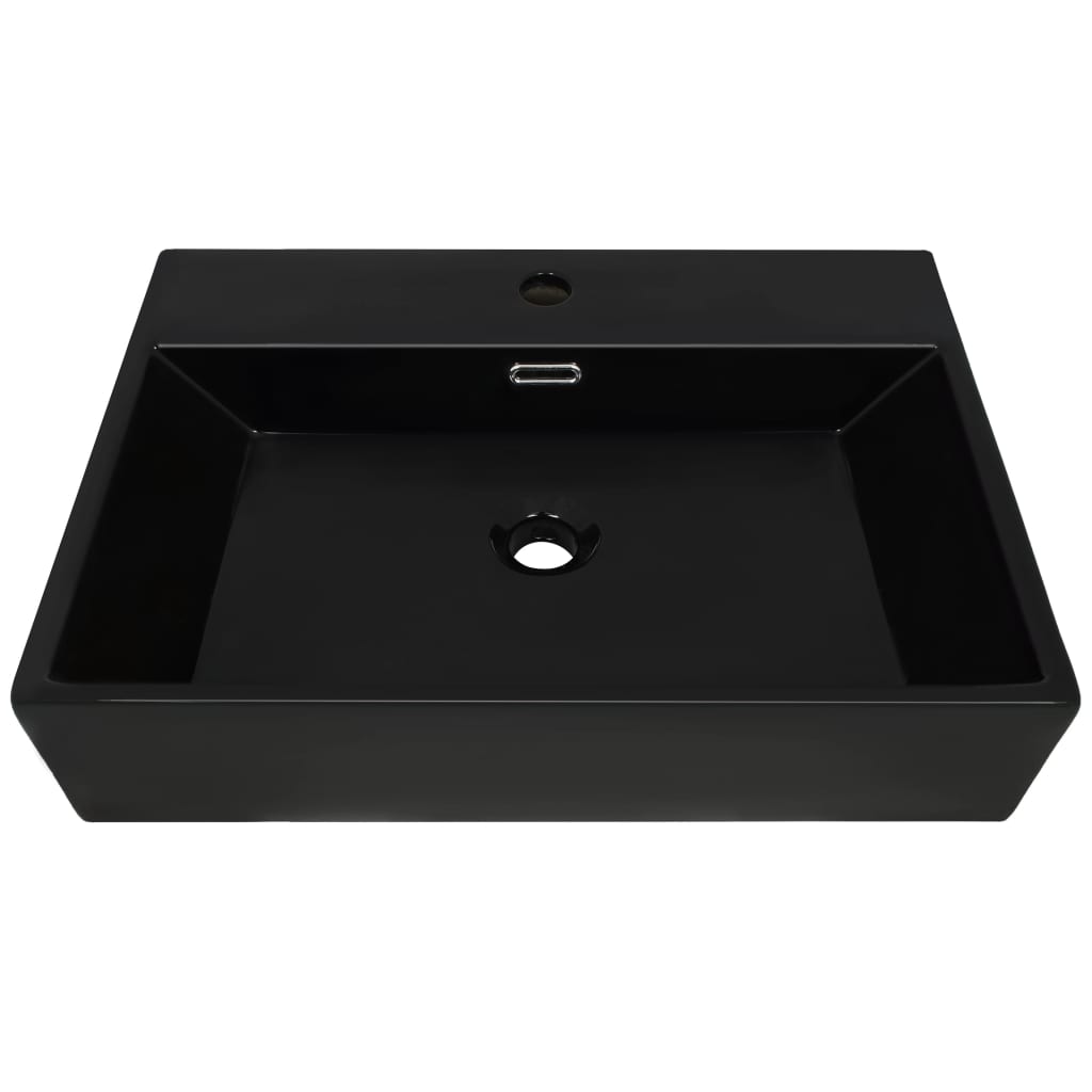 Lavatório + abertura p/ torneira cerâmica preto 76x42,5x14,5cm