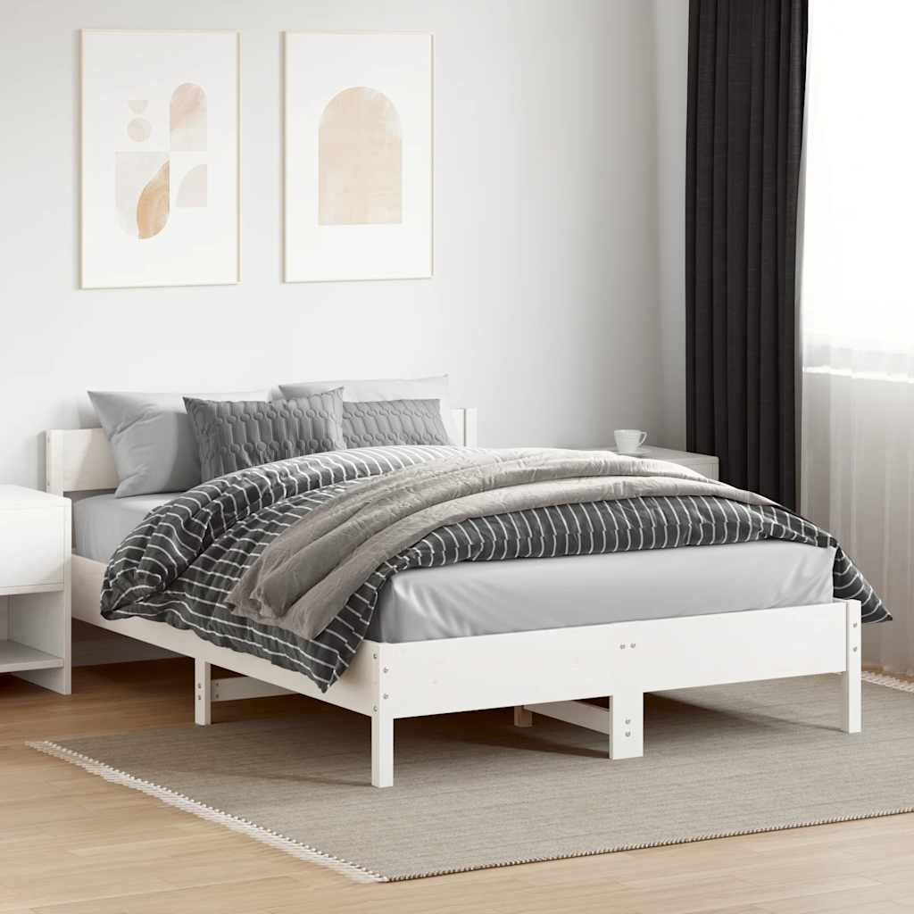 Cama sem colchão 160x200 cm madeira de pinho maciça branco