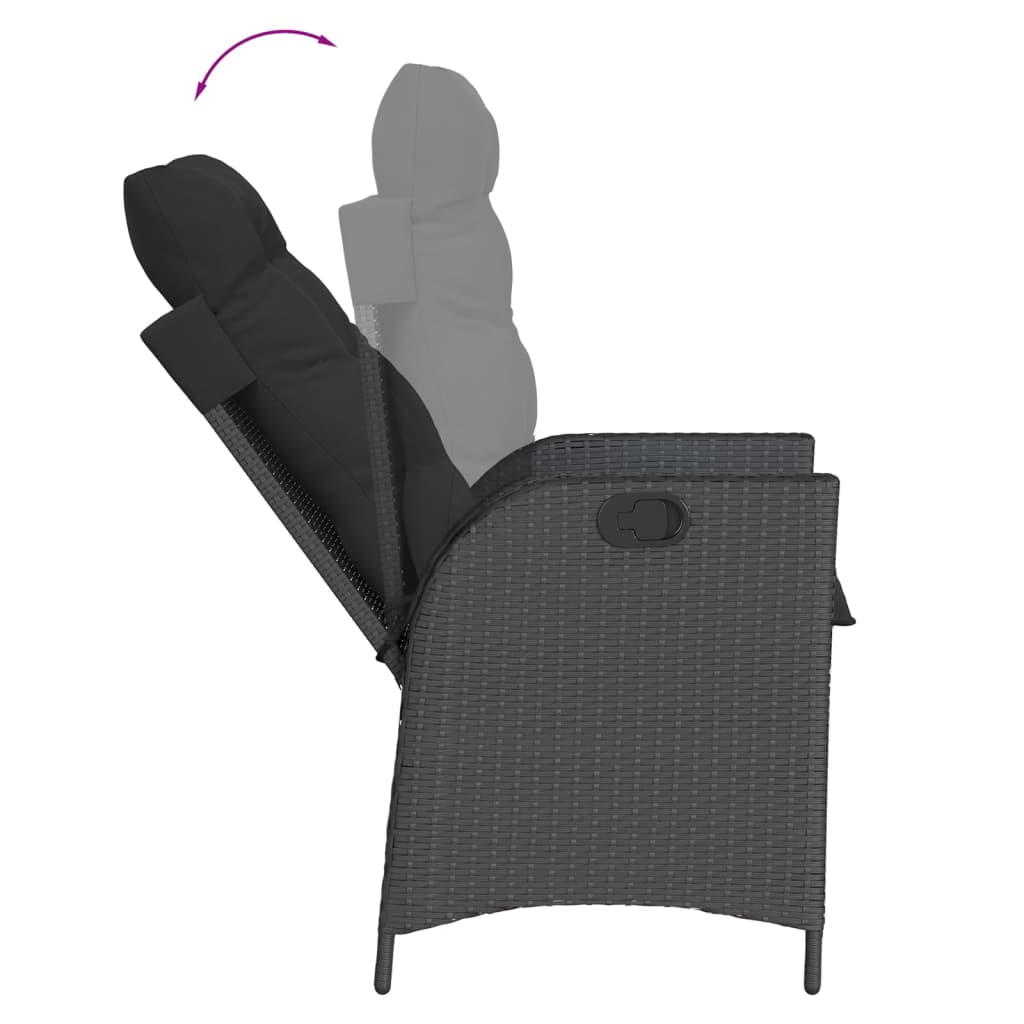 9 Pcs conjunto de jantar p/ jardim c/ almofadões vime PE preto