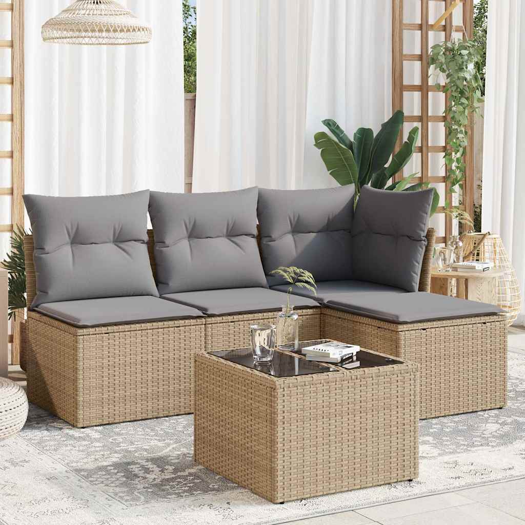 5 Pcs conjunto de sofás p/ jardim com almofadões vime PE bege