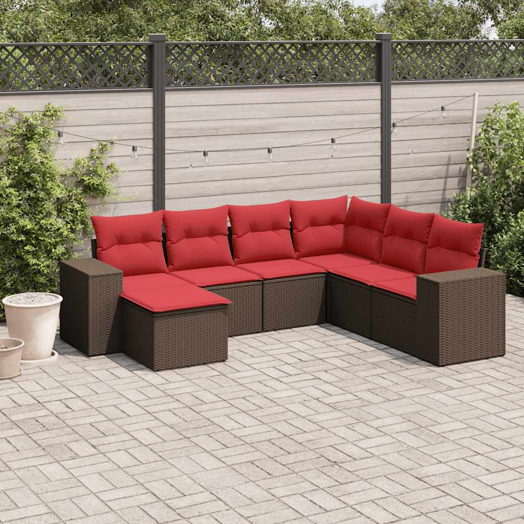 Conjunto de sofá de jardim com 7 peças e almofadas em rattan sintético marrom