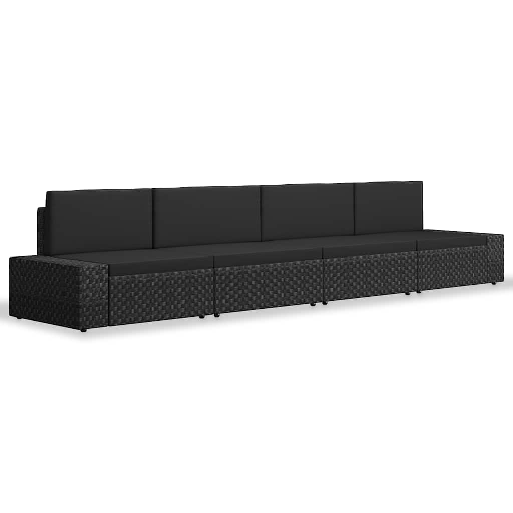 4 Pcs conjunto lounge para jardim vime PE preto