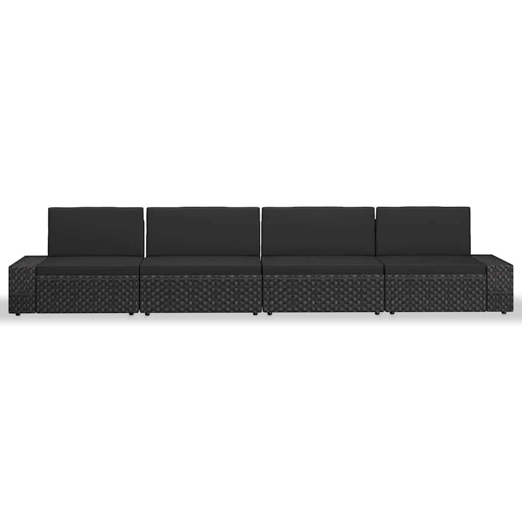 4 Pcs conjunto lounge para jardim vime PE preto