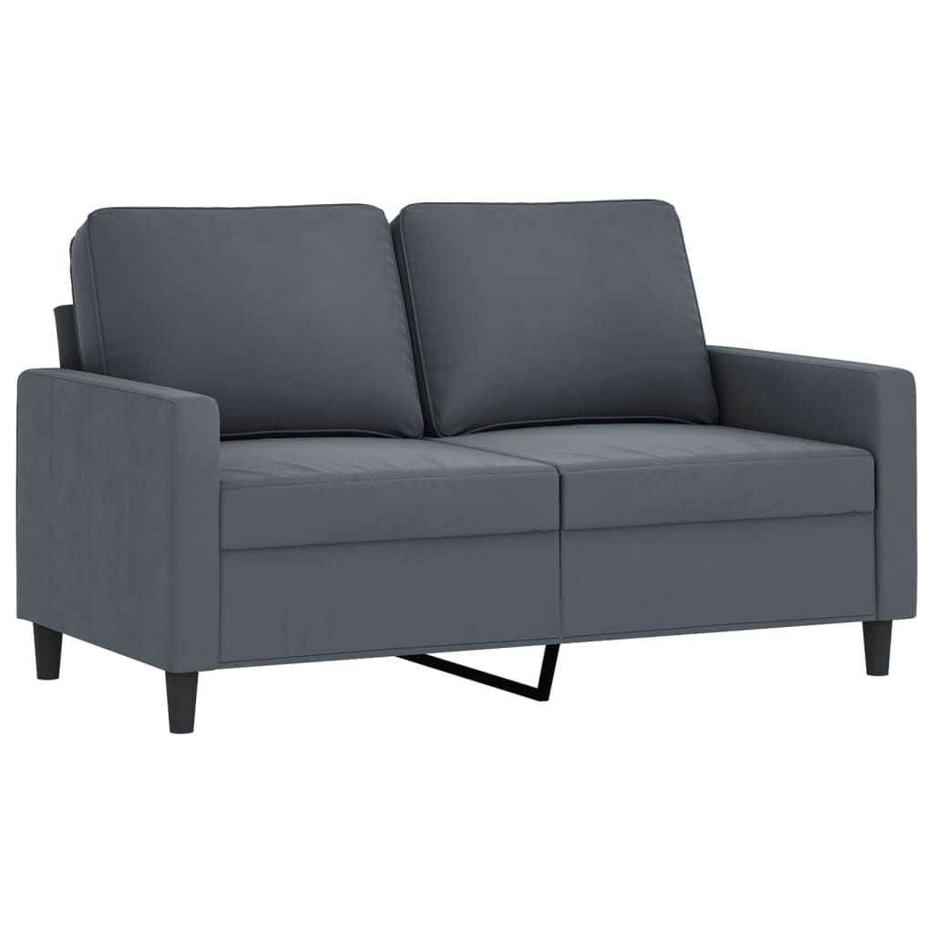 3 Pcs conjunto de sofás com almofadões veludo cinzento-escuro