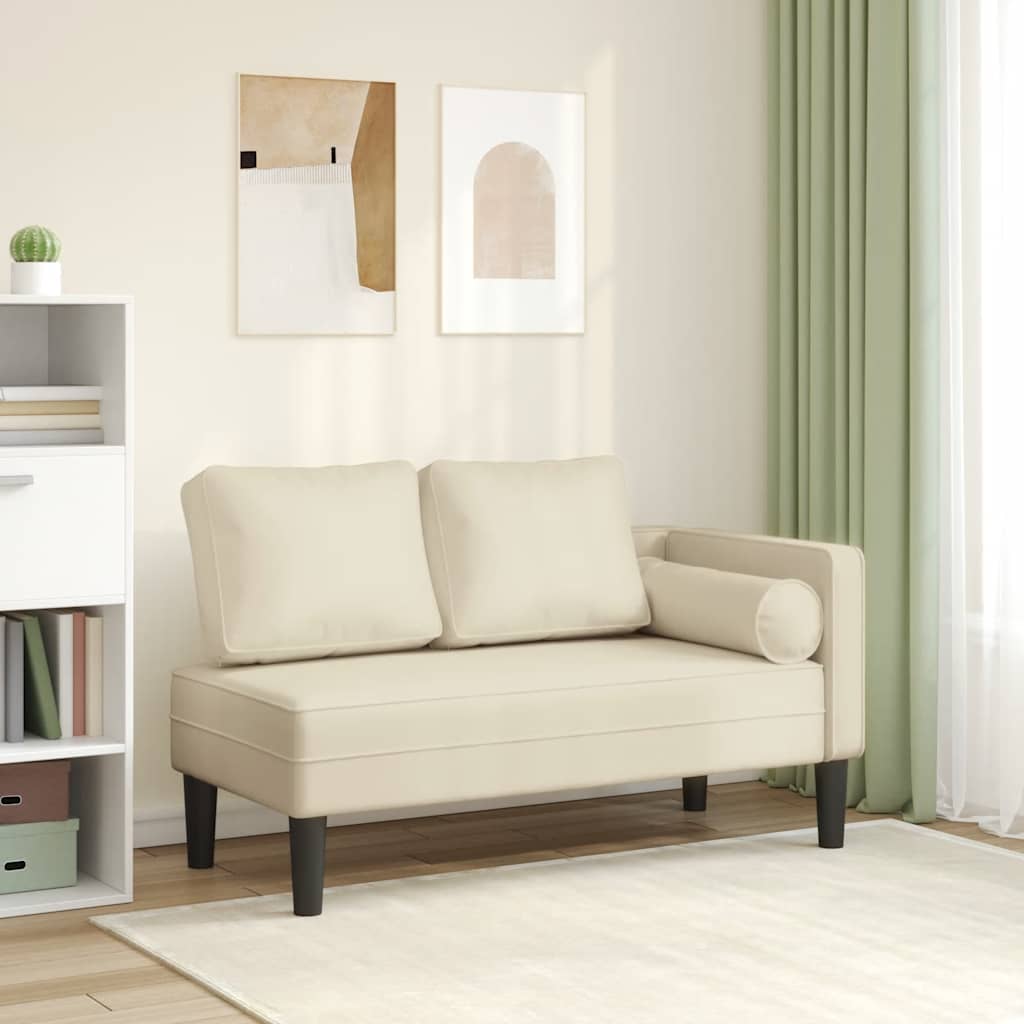Chaise longue com almofadões couro artificial creme