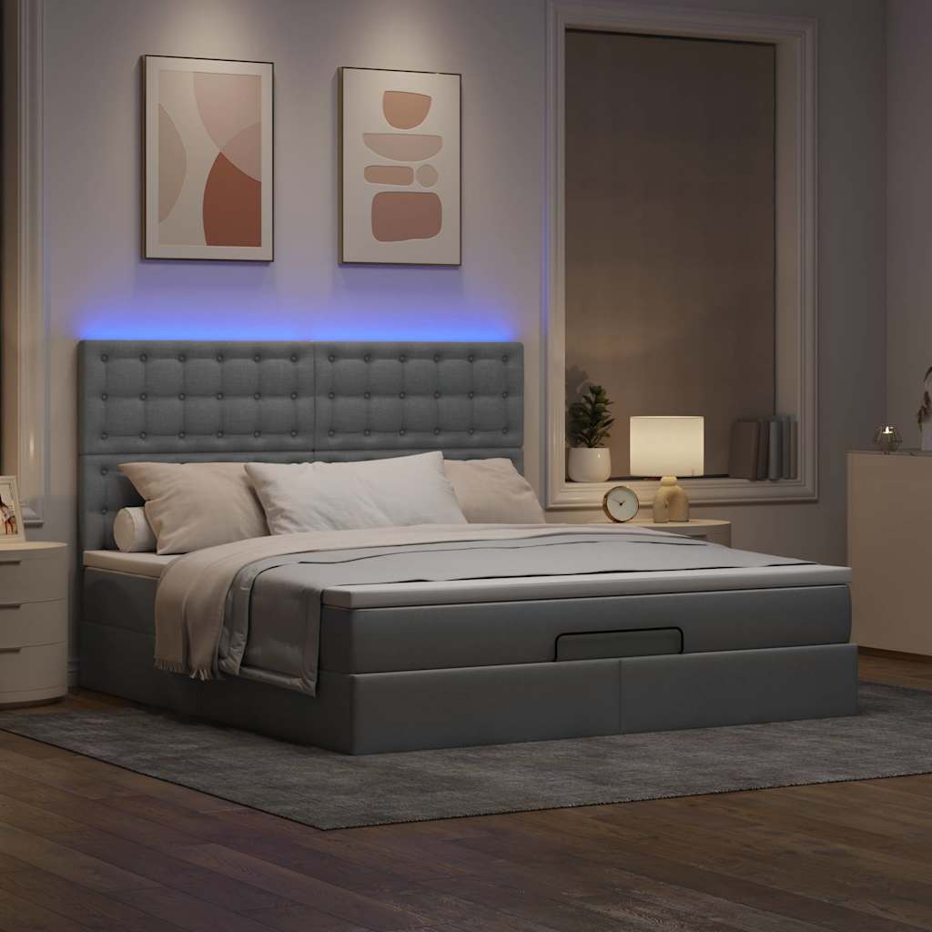 Estrutura de cama otomana com colchão 180x200 cm cinzento claro