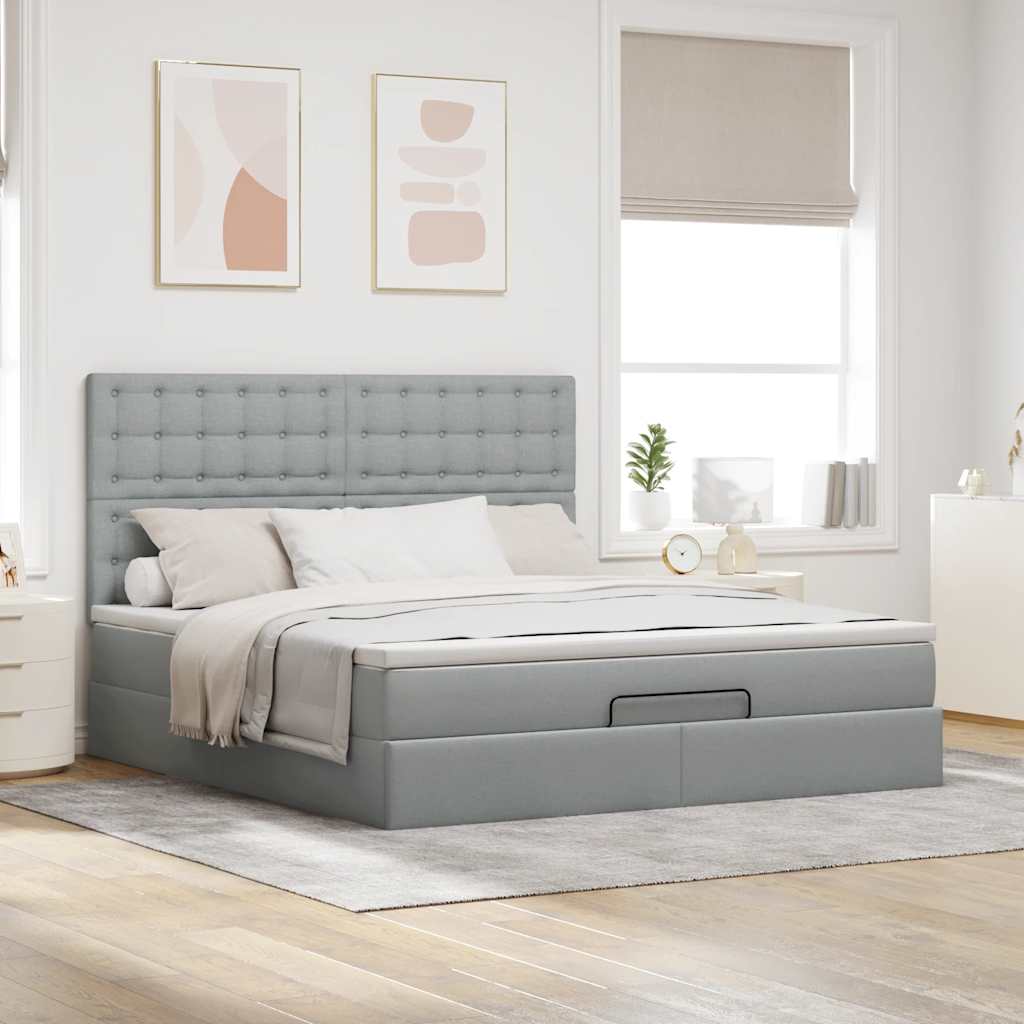 Estrutura de cama otomana com colchão 180x200 cm cinzento claro