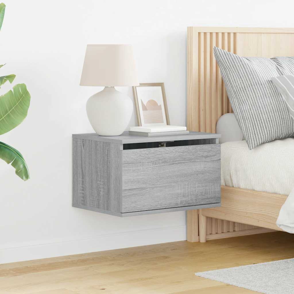 Mesas de cabeceira de parede com luzes LED 2pcs cinzento sonoma