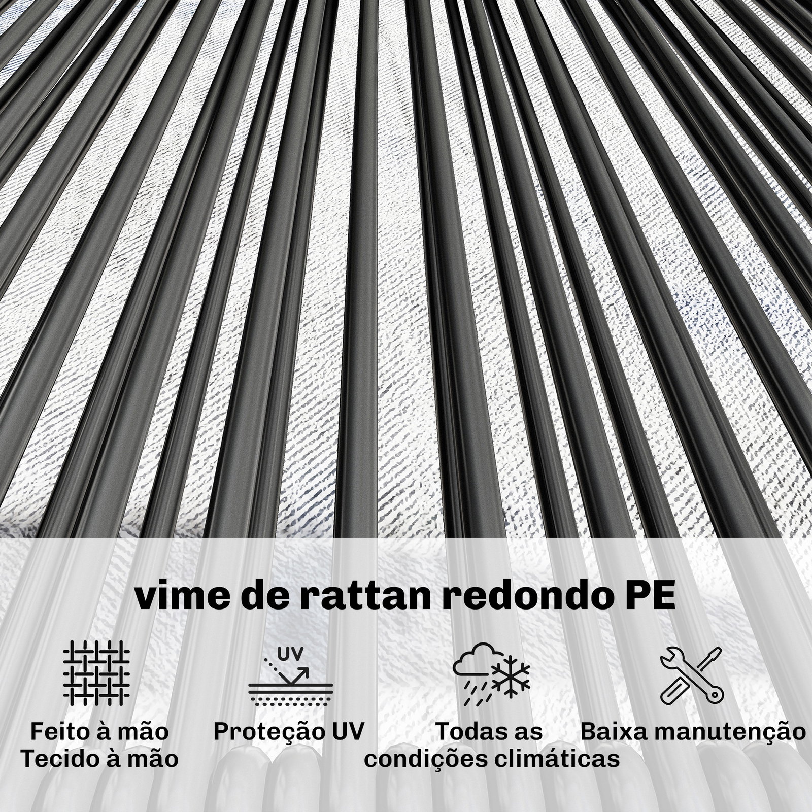 Conjunto jardim de vime com 4 peças inclui sofá de 2 lugares 2 poltronas e mesa de centro com tampo metálico preto