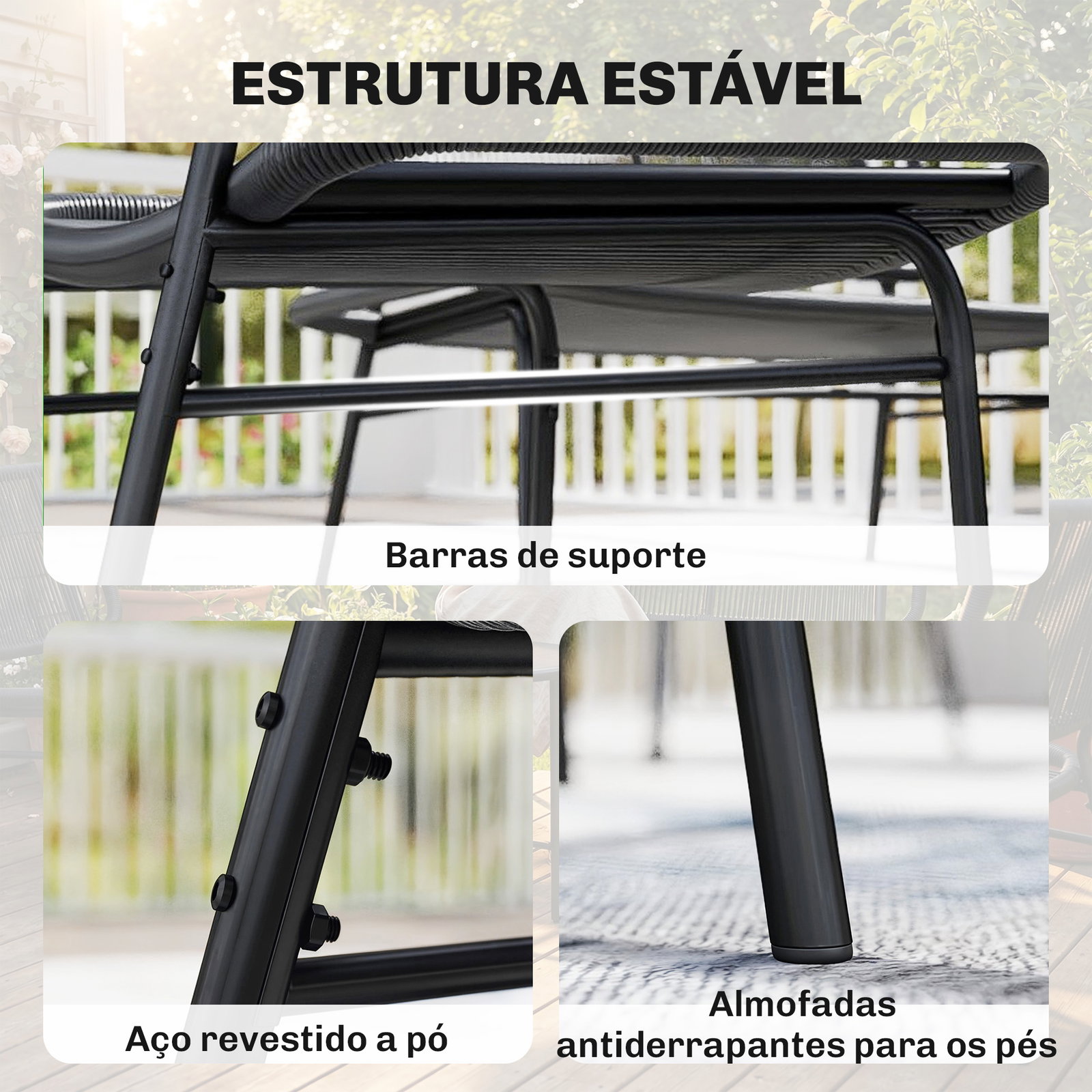 Conjunto jardim de vime com 4 peças inclui sofá de 2 lugares 2 poltronas e mesa de centro com tampo metálico preto